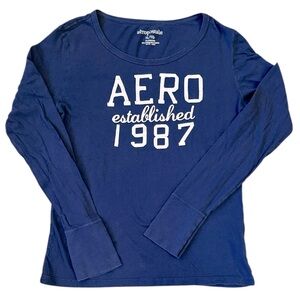 Aeropostale Est. 1987 Sparkle Graphic Fitted Tee Long Sleeve Cuffs Navy Fade XL